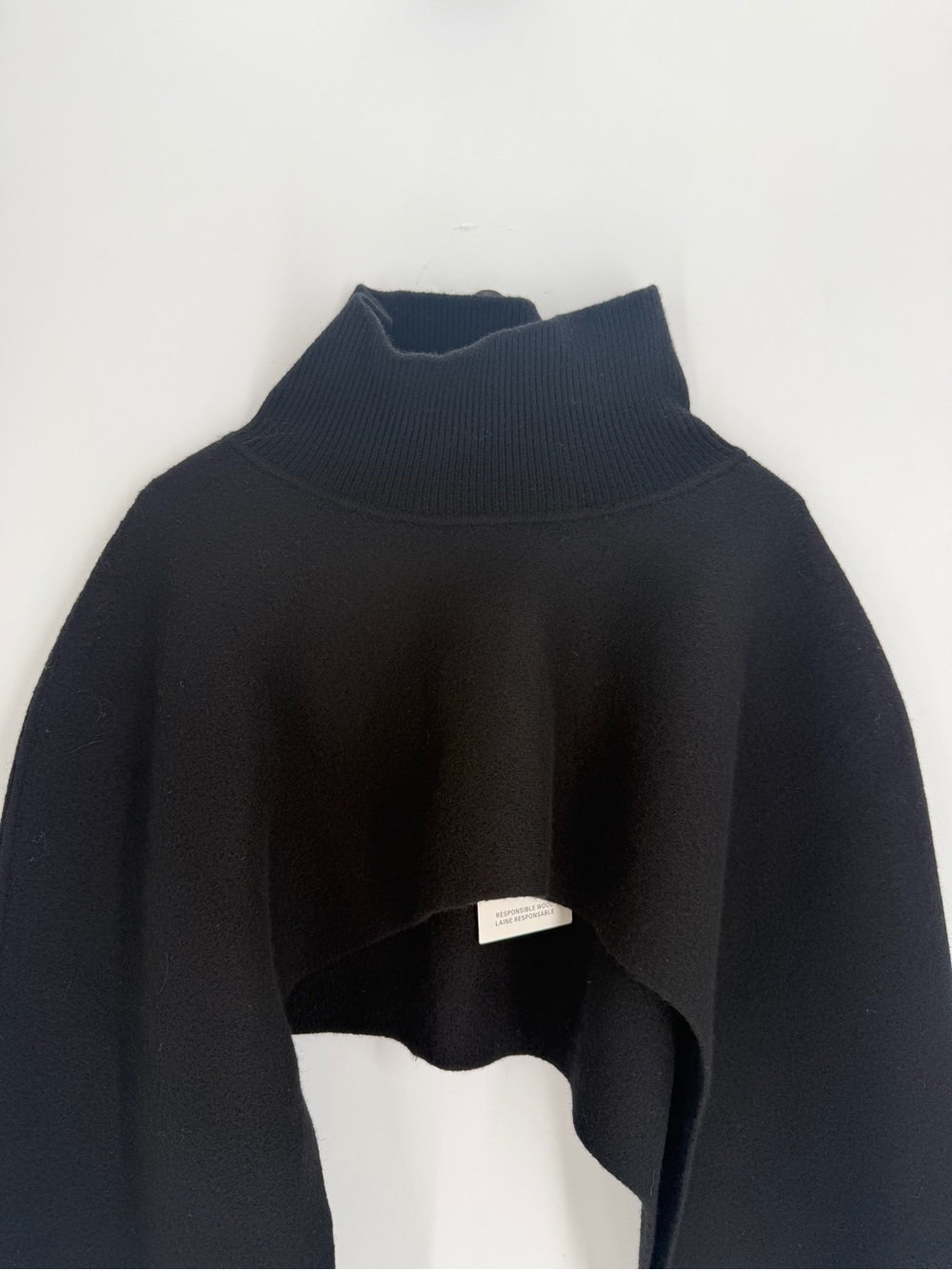 Cos Cropped Boiled Wool Hybrid Funnel Neck Long Open Sleeve Cape In Black